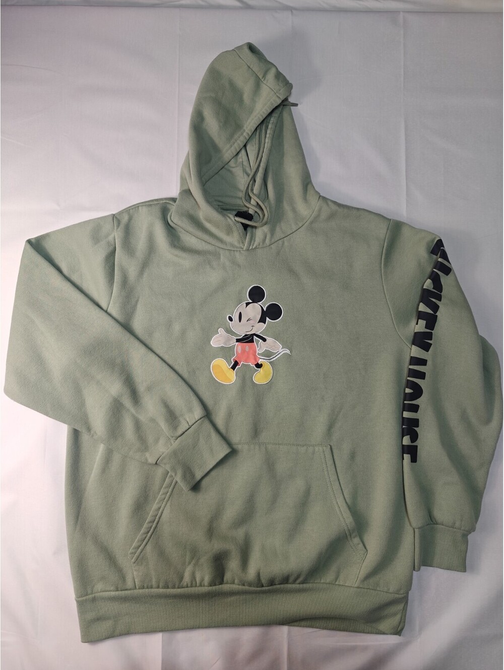Disney Micky Mouse Hoodie Fleece Embroidered Olive Green Size XL